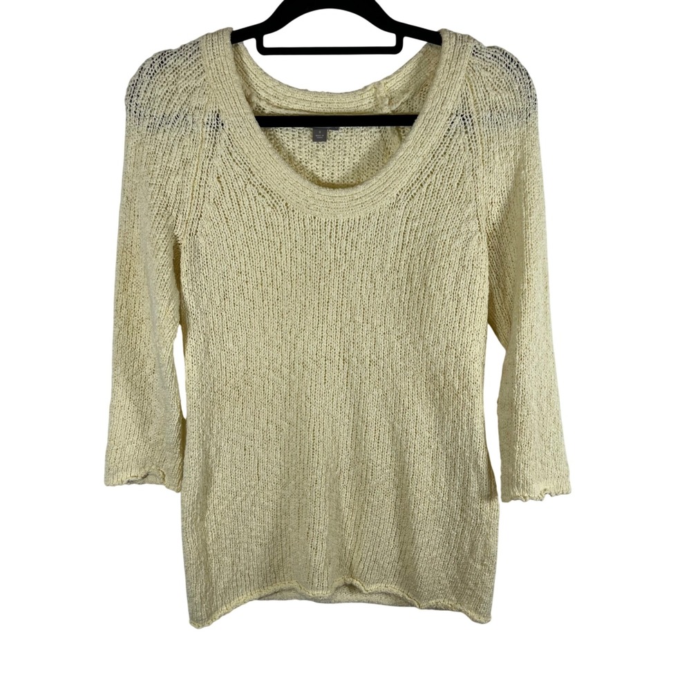 J. Jill Womens Yellow Cotton Blend Scoop Neck 3/4‎ Sleeve Knit Sweater Size S